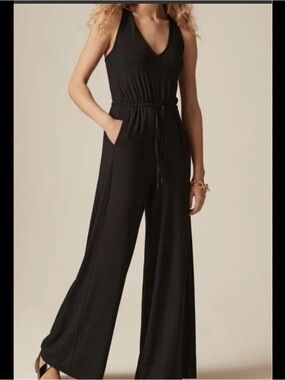 ME+EM Cross Back Modal Jumpsuit Black Wide Leg Sleeveless Size 4
